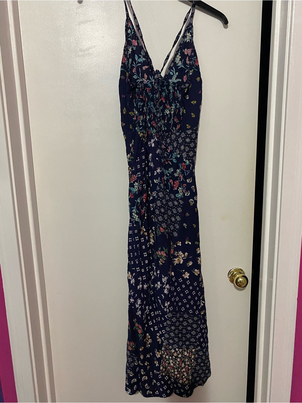 NWT Blue Sky Navy Floral Patchwork Maxi Dress